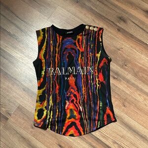 Balmain Black and Multicolor Graphic Muscle Tee
